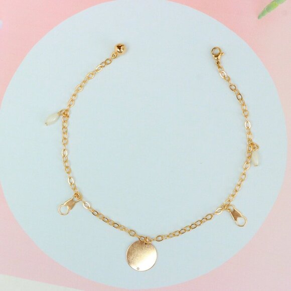 "Rose Gold Anklet with Pearl Beads & Round Charm, XPAL1172 - Picture 3 of 12